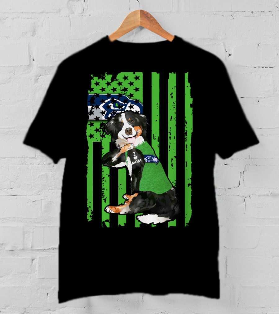 Border Collie I Love Mom Seattle Seahawks Dog T-Shirt