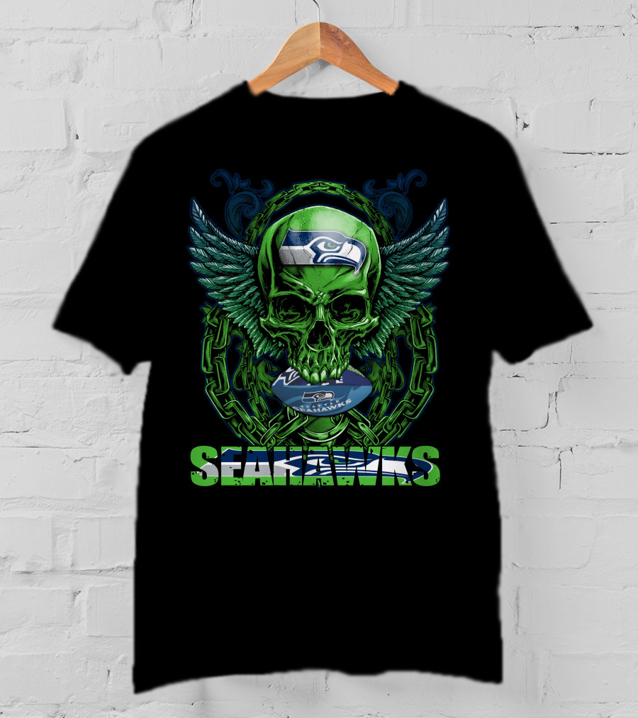 Seattle Seahawks Skull With Winged T-Shirt