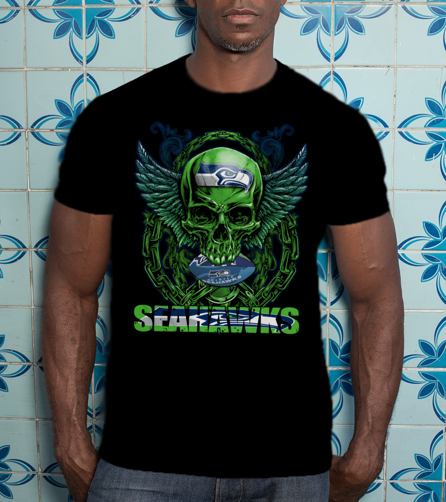 Seattle Seahawks Skull With Winged T-Shirt