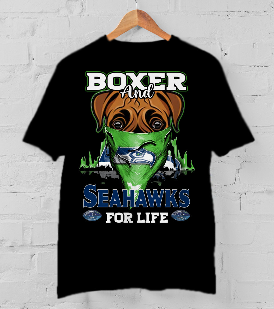 Boxer And Seahawks For Life Seahawks Mask Green Blue Dog Fan T-Shirt
