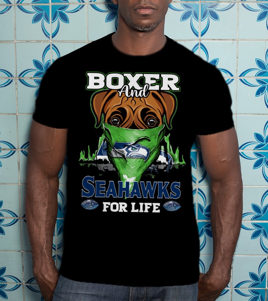 Boxer And Seahawks For Life Seahawks Mask Green Blue Dog Fan T-Shirt