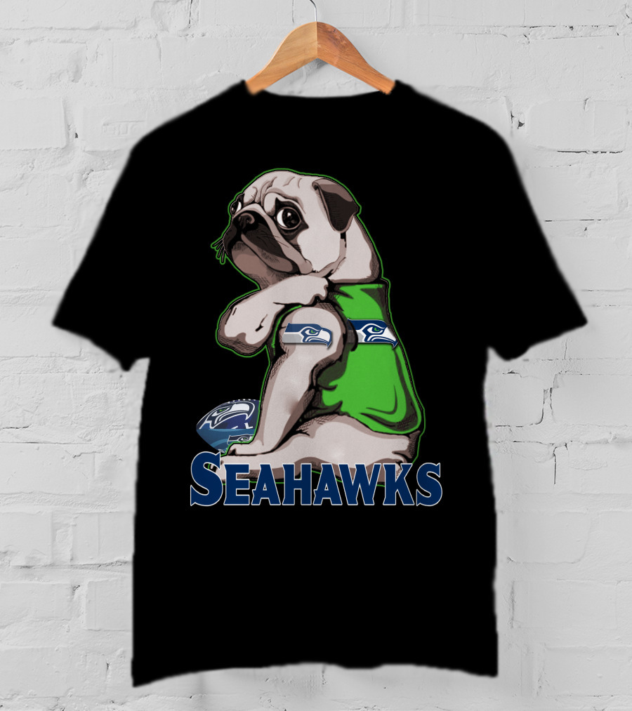 Pug Wearing Seattle Seahawks Jersey T-Shirt