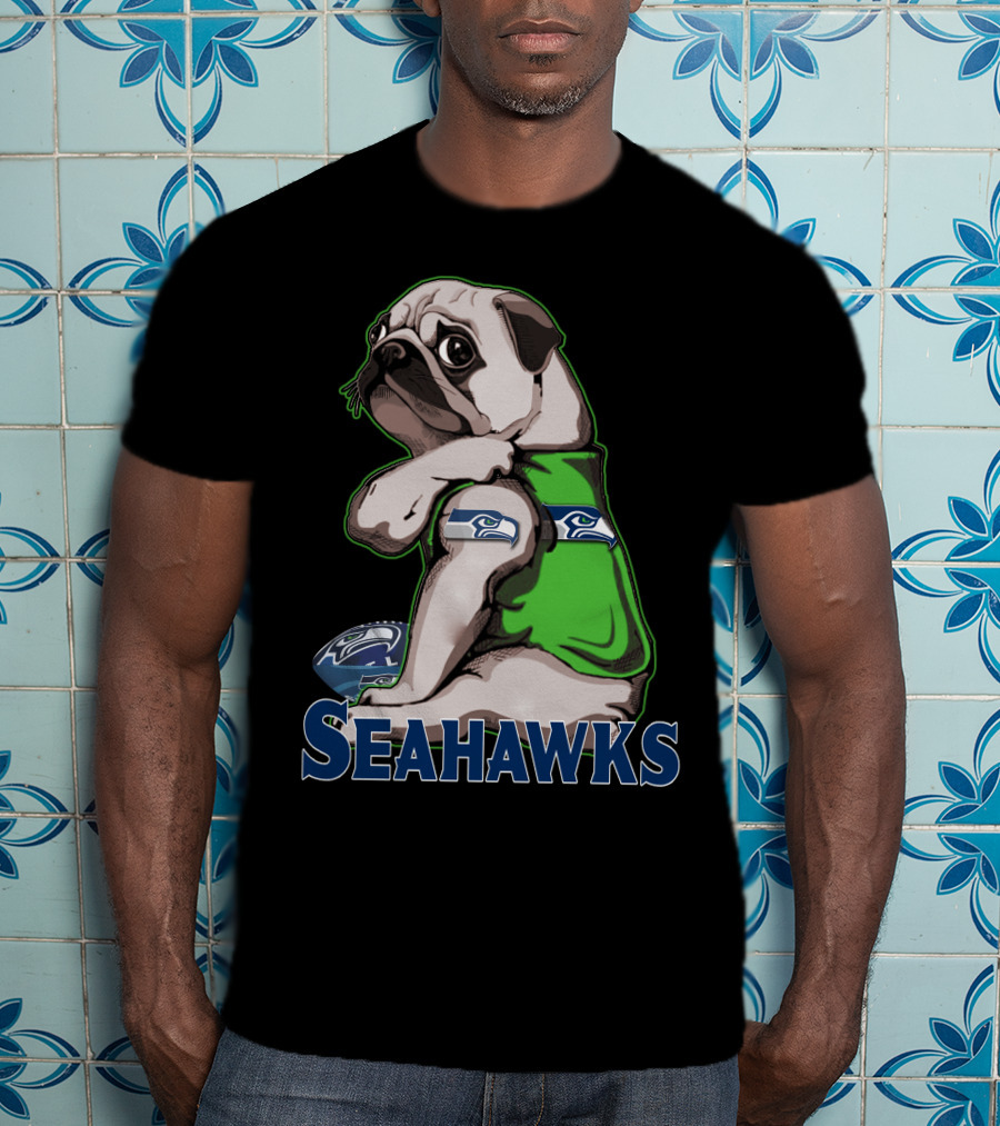 Pug Wearing Seattle Seahawks Jersey T-Shirt