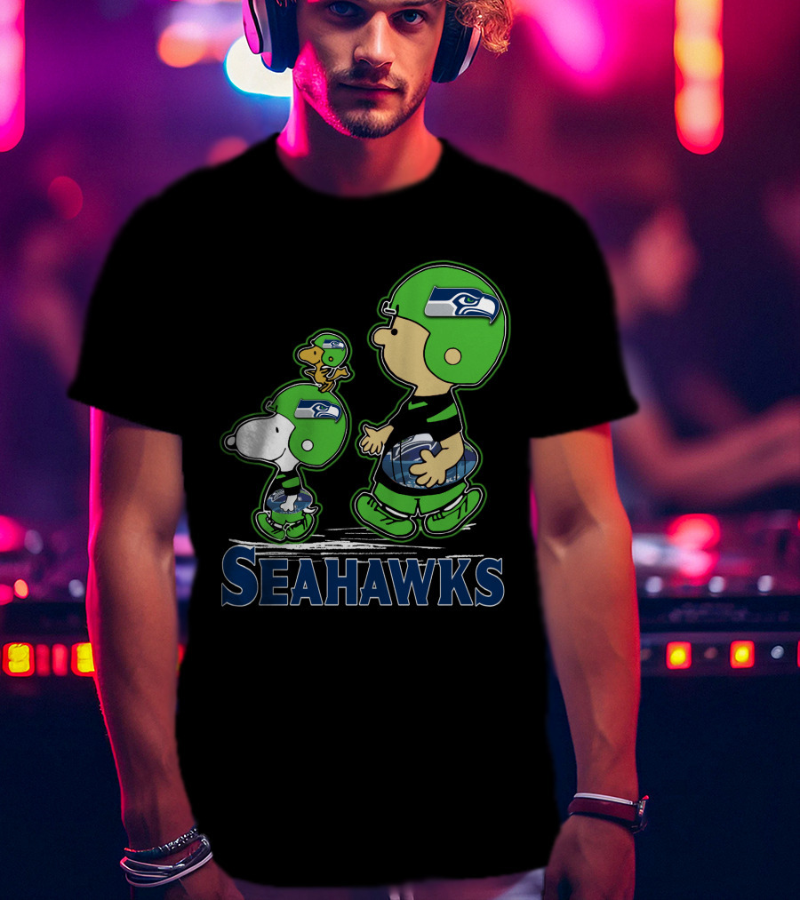 Snpfootball Seattle Seahawks Peanuts Characters Football Helmets Collaboration T-Shirt