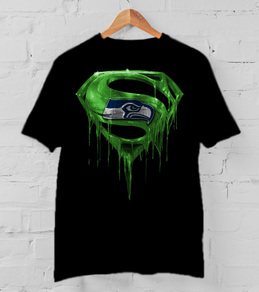 Superman Logo With Seattle Seahawks Emblem Spm T-Shirt