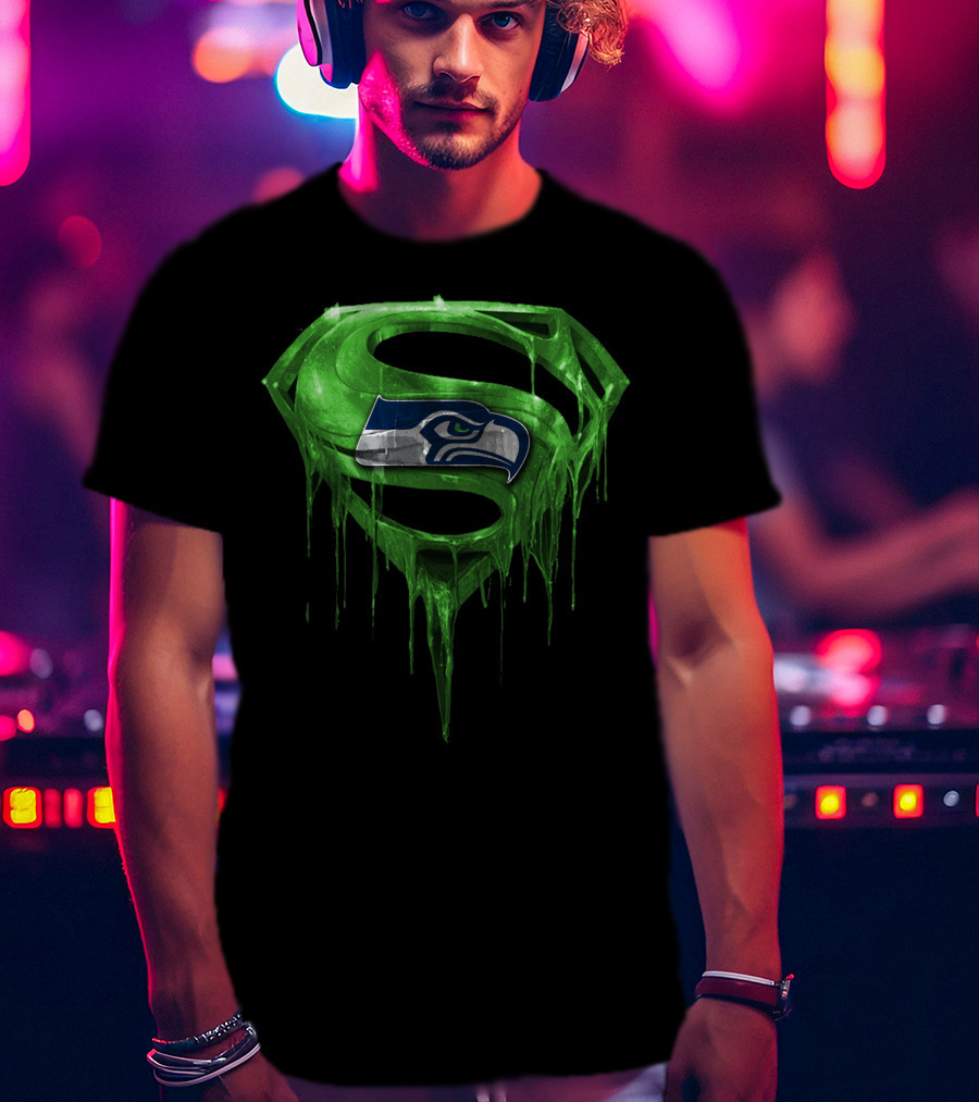 Superman Logo With Seattle Seahawks Emblem Spm T-Shirt