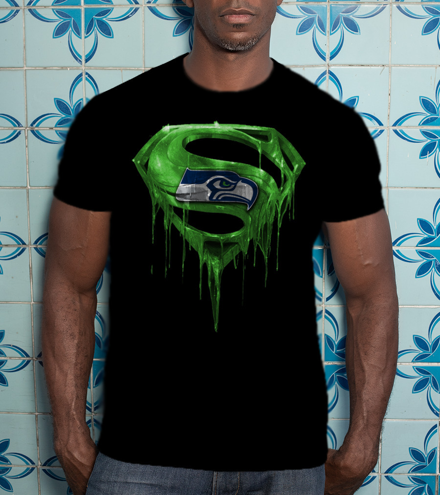 Superman Logo With Seattle Seahawks Emblem Spm T-Shirt