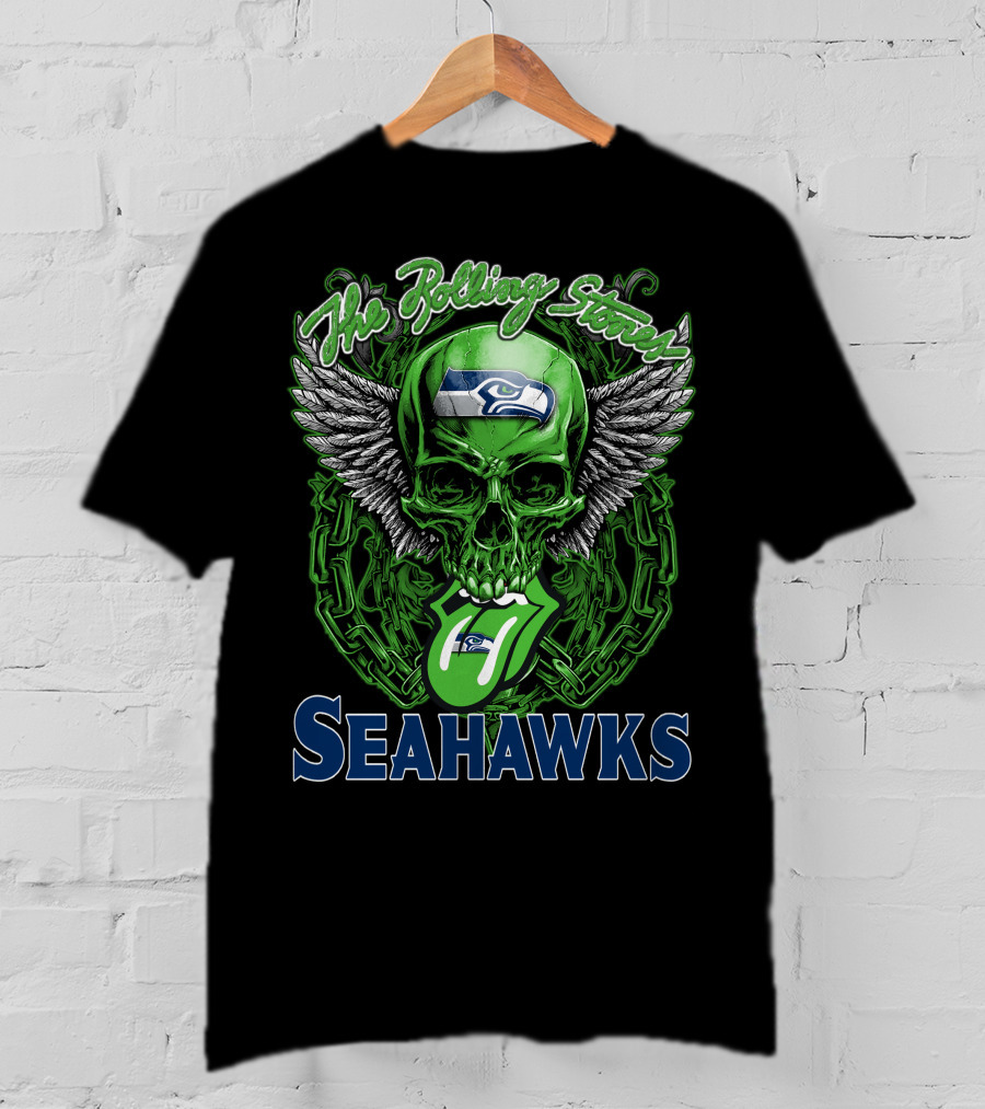 The Rolling Stones Seahawks Skull With Wings And Logos T-Shirt