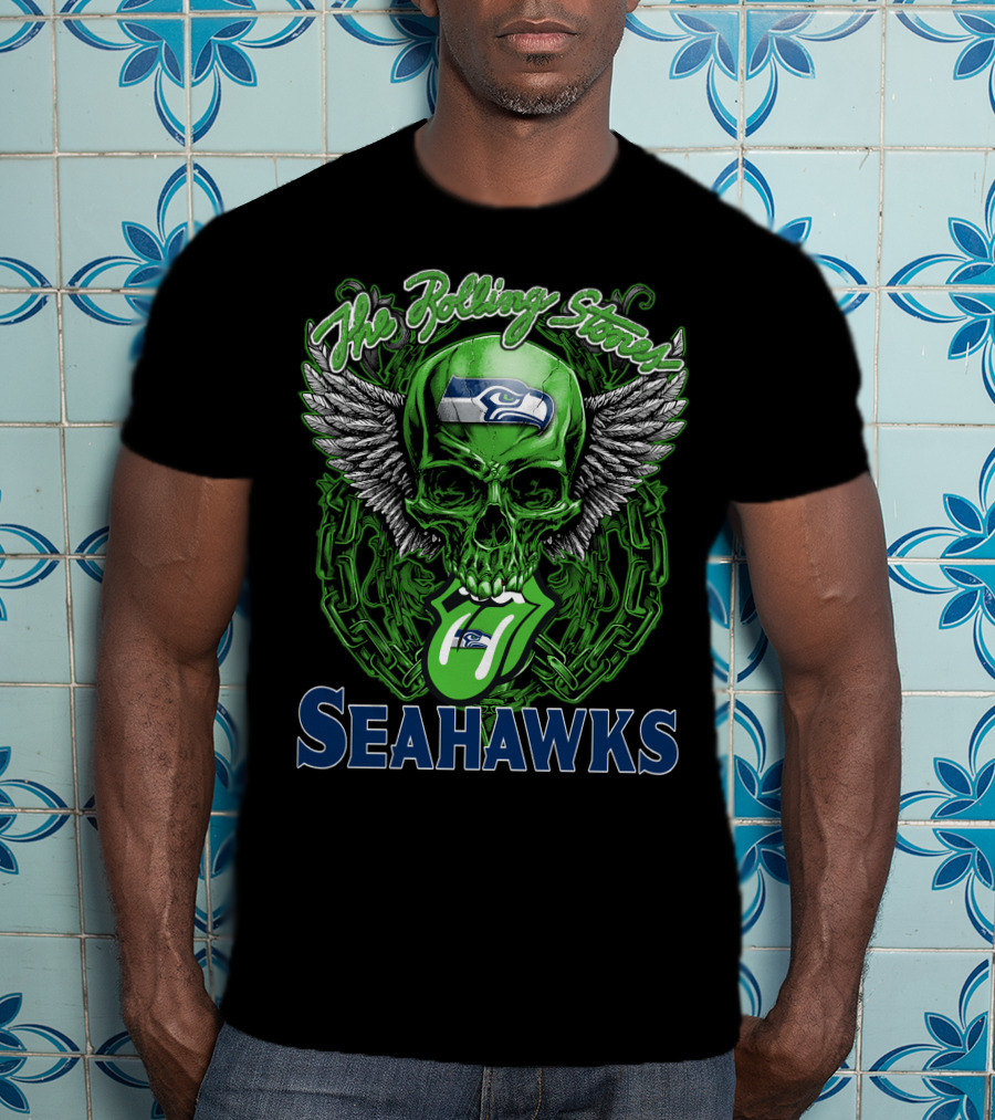 The Rolling Stones Seahawks Skull With Wings And Logos T-Shirt