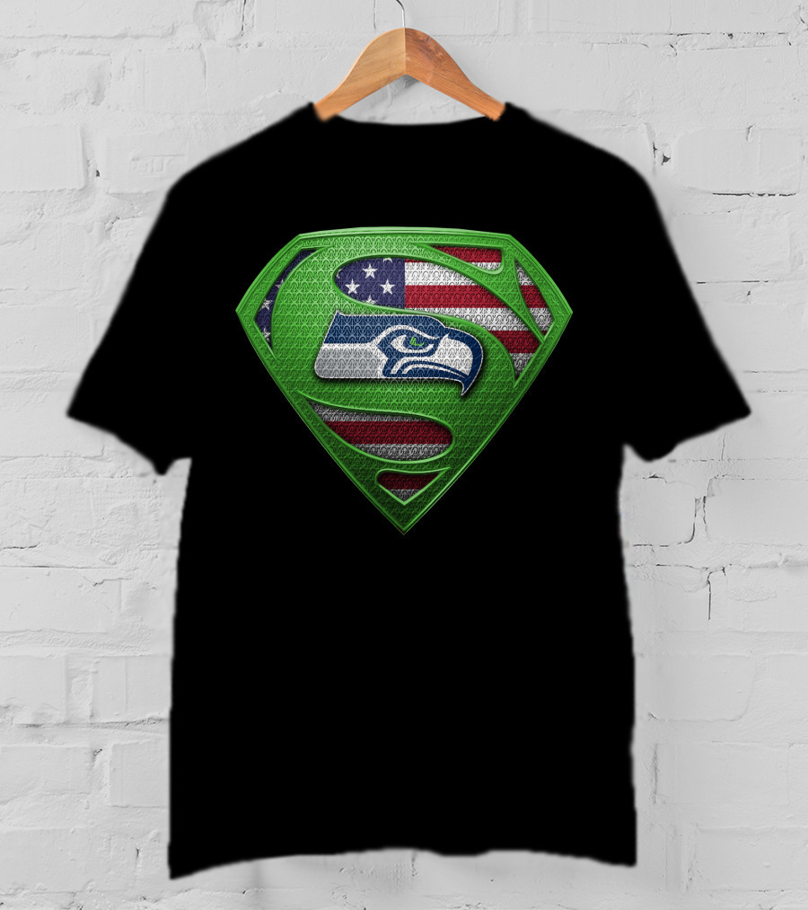 Seattle Seahawks American Flag Superhero T-Shirt