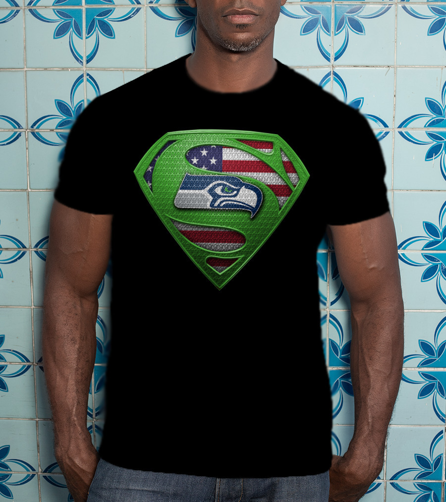 Seattle Seahawks American Flag Superhero T-Shirt