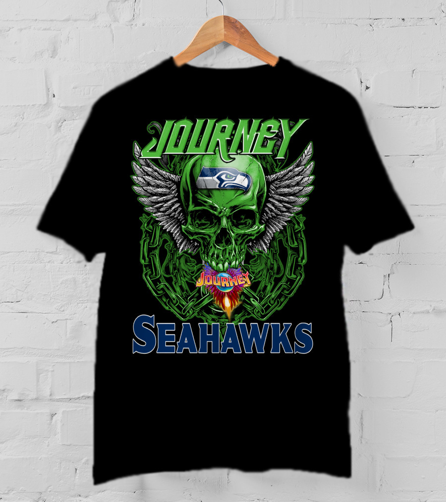 Journey Seattle Seahawks Skull With Wings And Chains T-Shirt