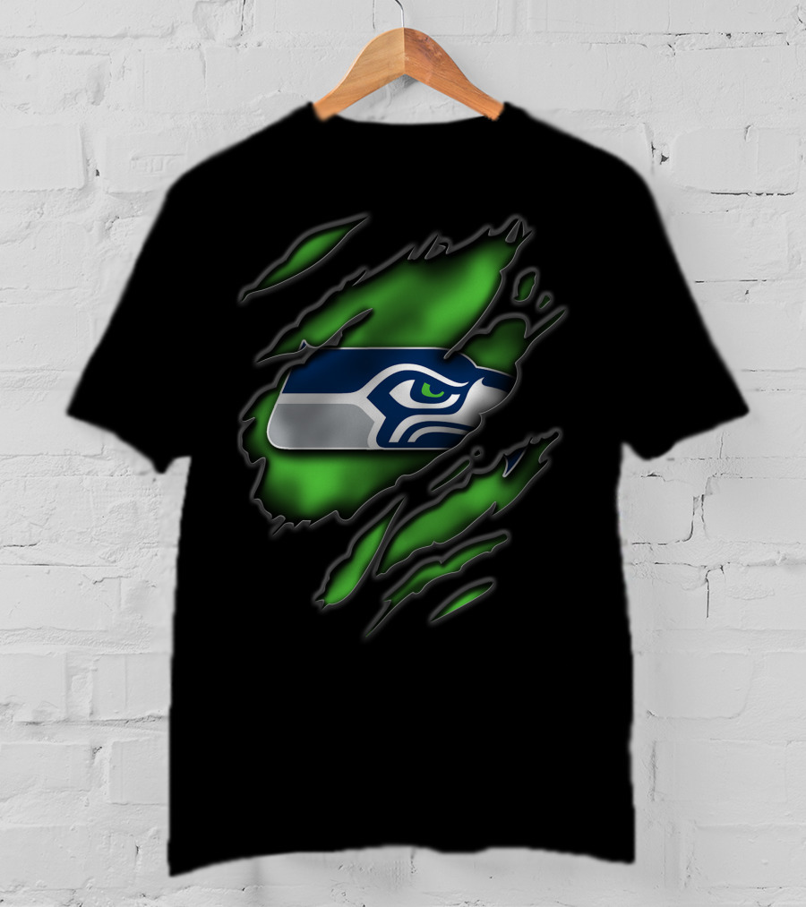 Torn V3 Seattle Seahawks Logo On Green T-Shirt