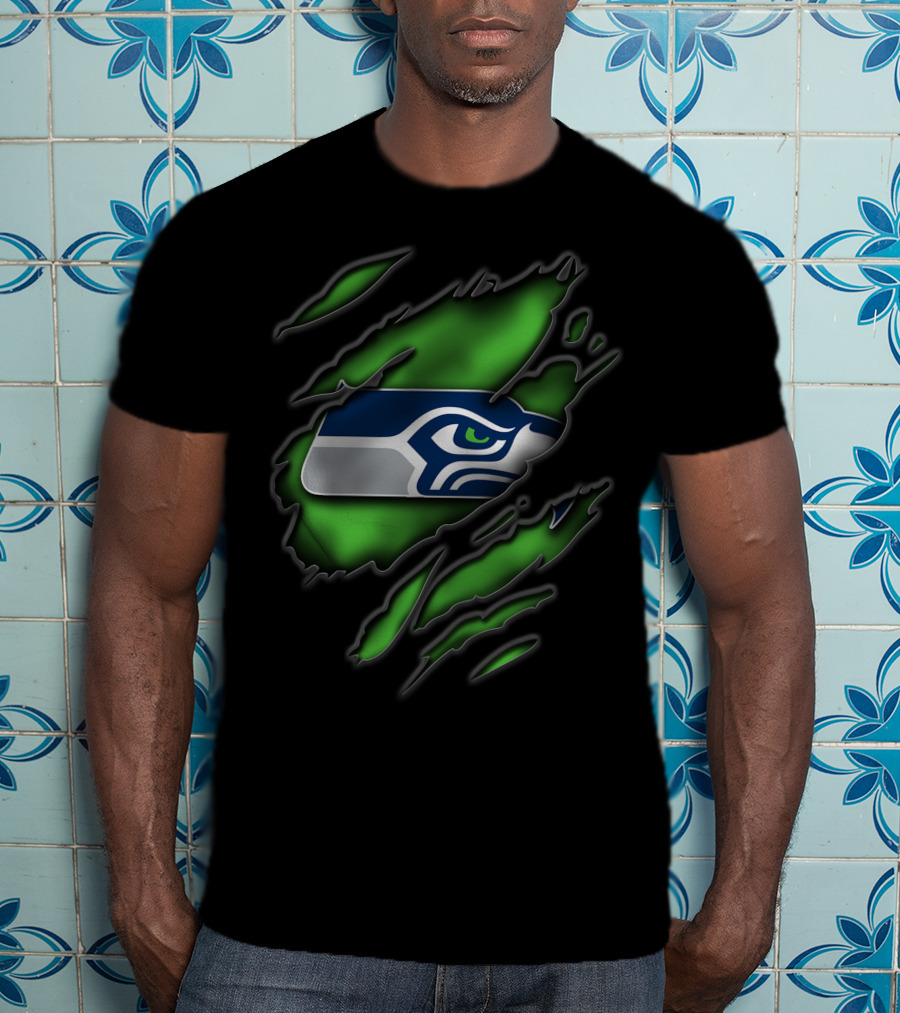 Torn V3 Seattle Seahawks Logo On Green T-Shirt