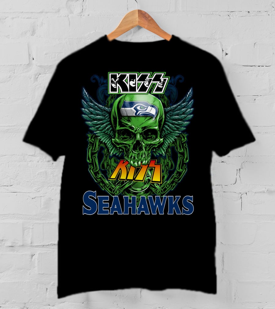 Kiss Seahawks Skull Logo Seattle Seahawks T-Shirt