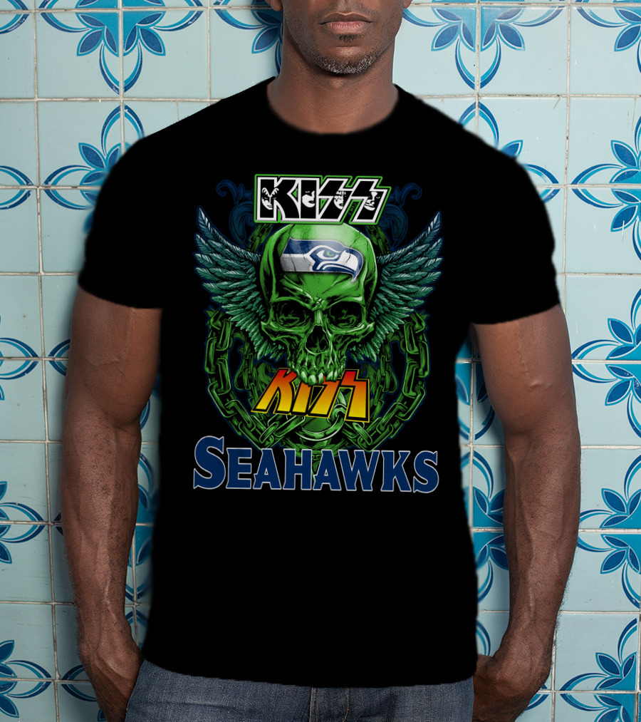 Kiss Seahawks Skull Logo Seattle Seahawks T-Shirt