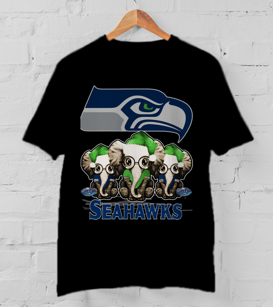 Seattle Seahawks Christmas Elephants Holiday T-Shirt