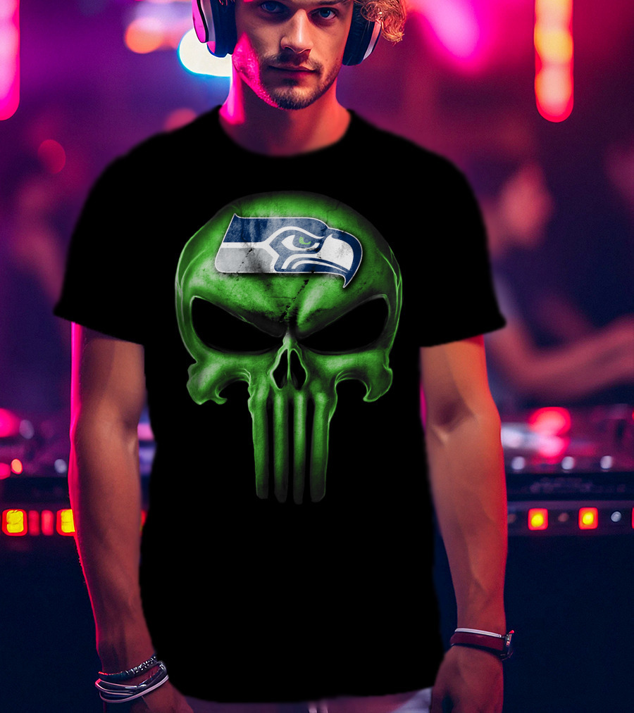 Skull V3 Seattle Seahawks Logo Green T-Shirt