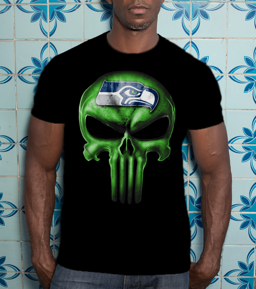 Skull V3 Seattle Seahawks Logo Green T-Shirt