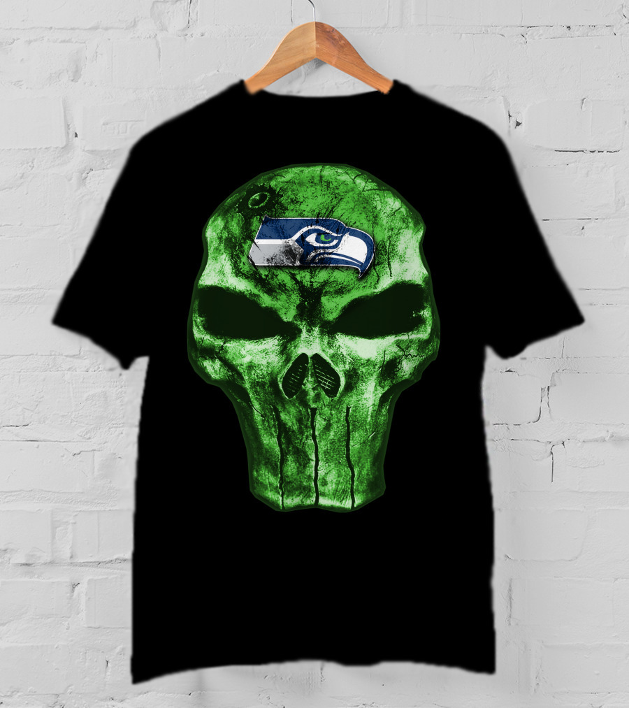 Seattle Seahawks Green Skull Design V4 T-Shirt