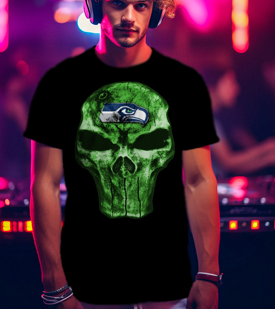 Seattle Seahawks Green Skull Design V4 T-Shirt