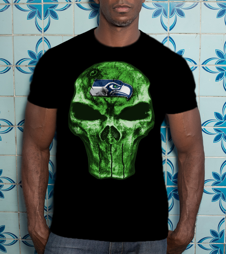 Seattle Seahawks Green Skull Design V4 T-Shirt