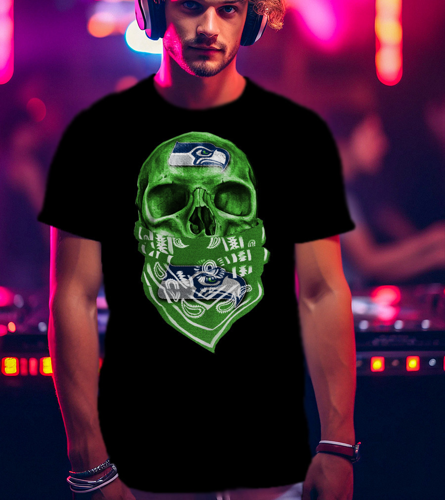 Skull V5 Seattle Seahawks Logo Bandana T-Shirt