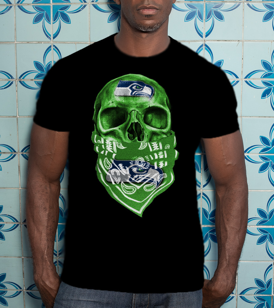 Skull V5 Seattle Seahawks Logo Bandana T-Shirt