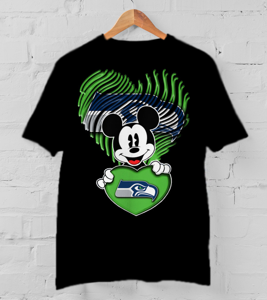 Mickey Mouse Heart Green With Seattle Seahawks T-Shirt