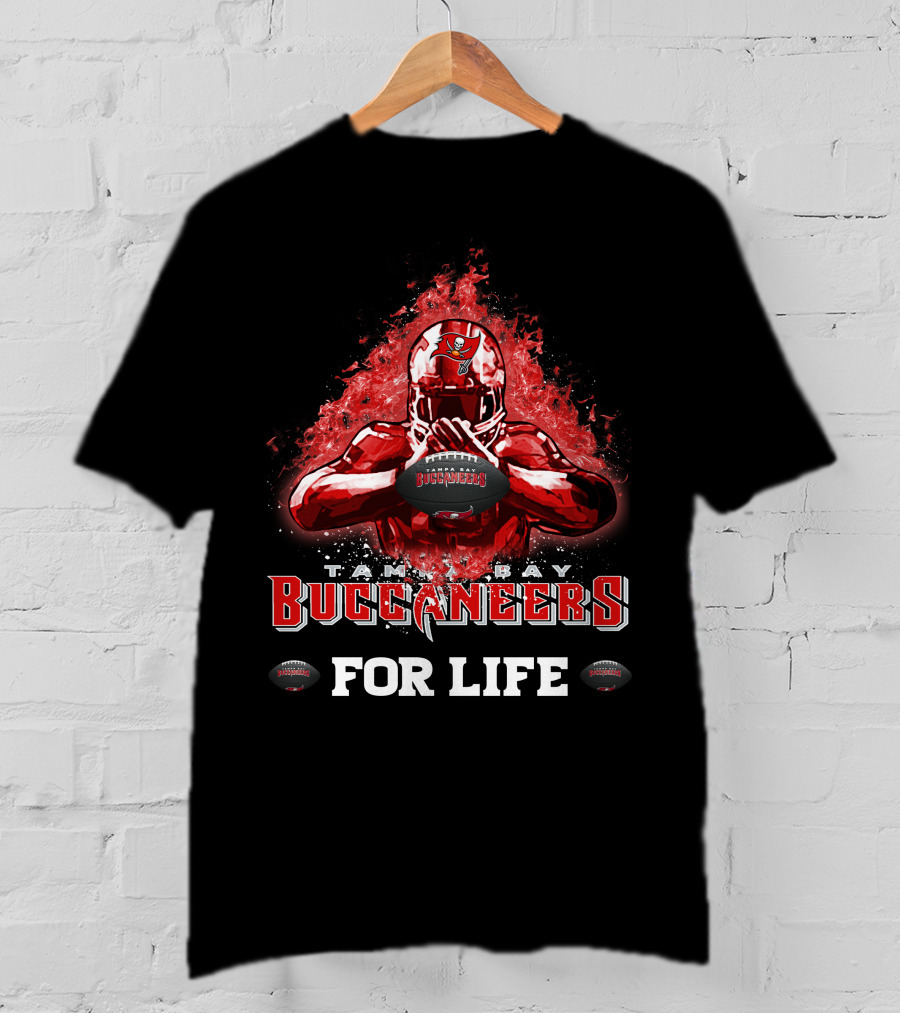 Tampa Bay Buccaneers For Life Football Flames Helmet Player T-Shirt