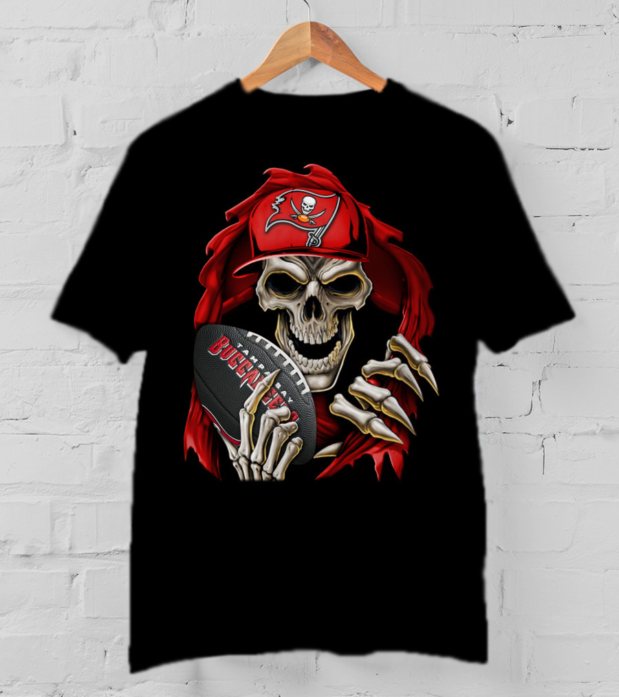Skullbong Buccaneers Skeleton With Football And Red Cap T-Shirt