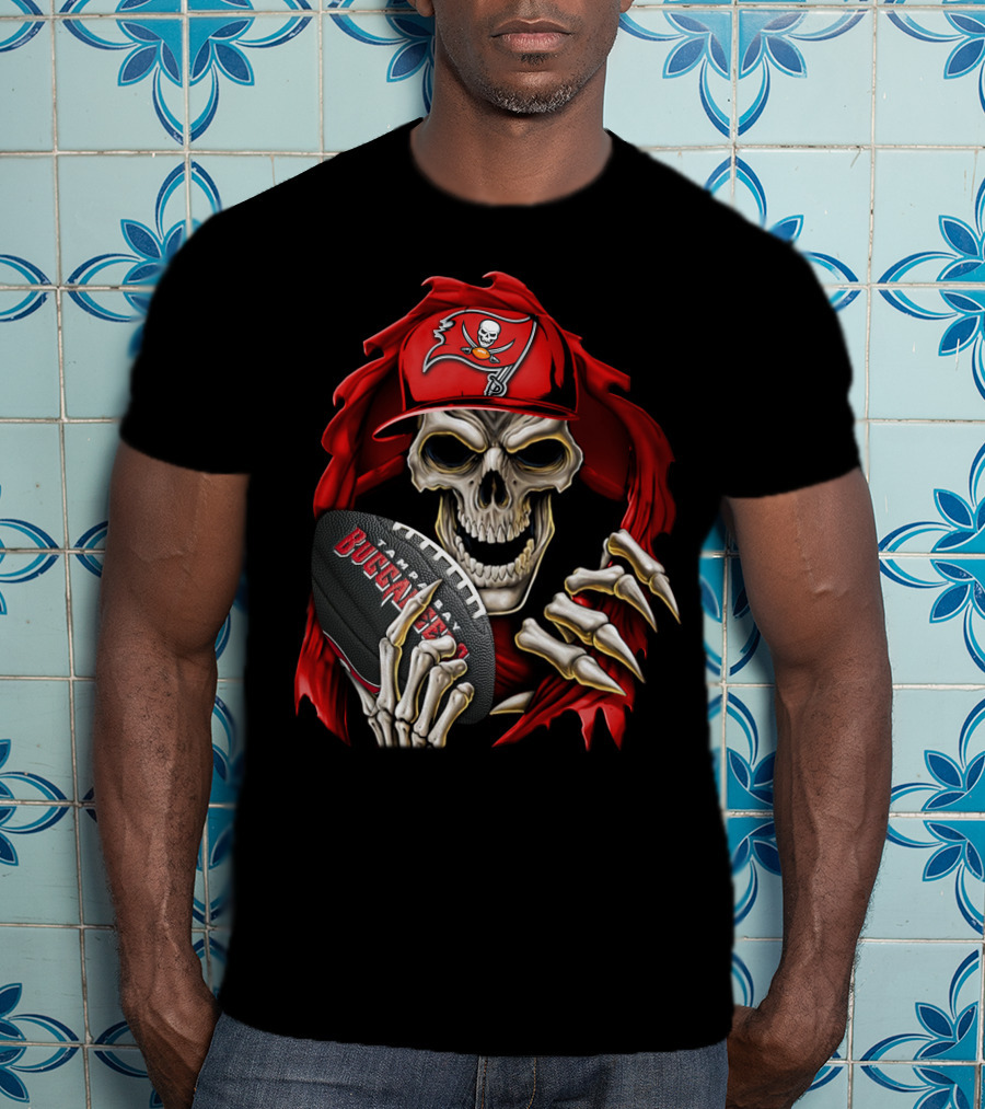 Skullbong Buccaneers Skeleton With Football And Red Cap T-Shirt