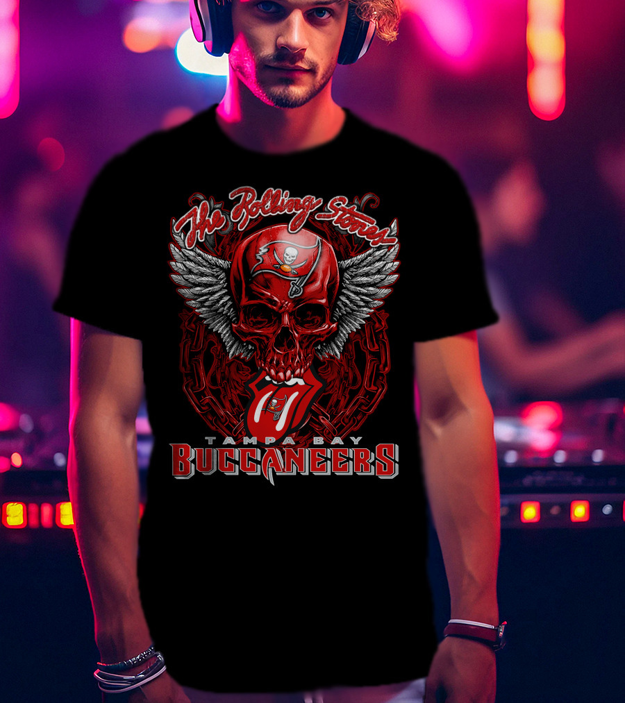 The Rolling Stones Tampa Bay Buccaneers Skull With Wings And Tongue T-Shirt