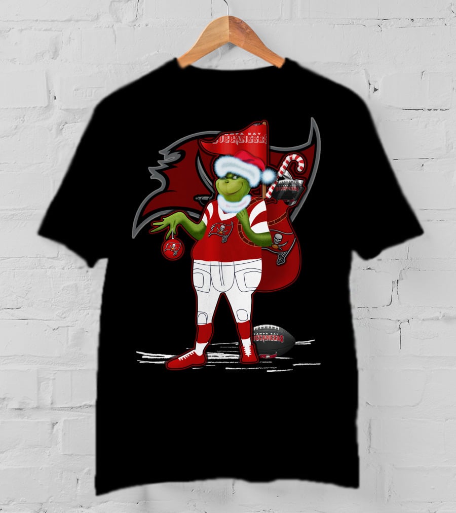 Grinchxmas Tampa Bay Buccaneers Santa Hat Football Holiday T-Shirt