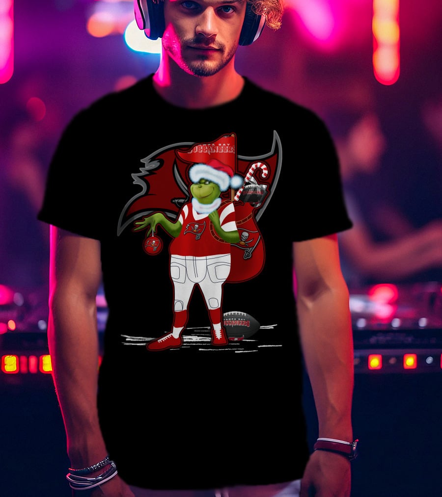 Grinchxmas Tampa Bay Buccaneers Santa Hat Football Holiday T-Shirt