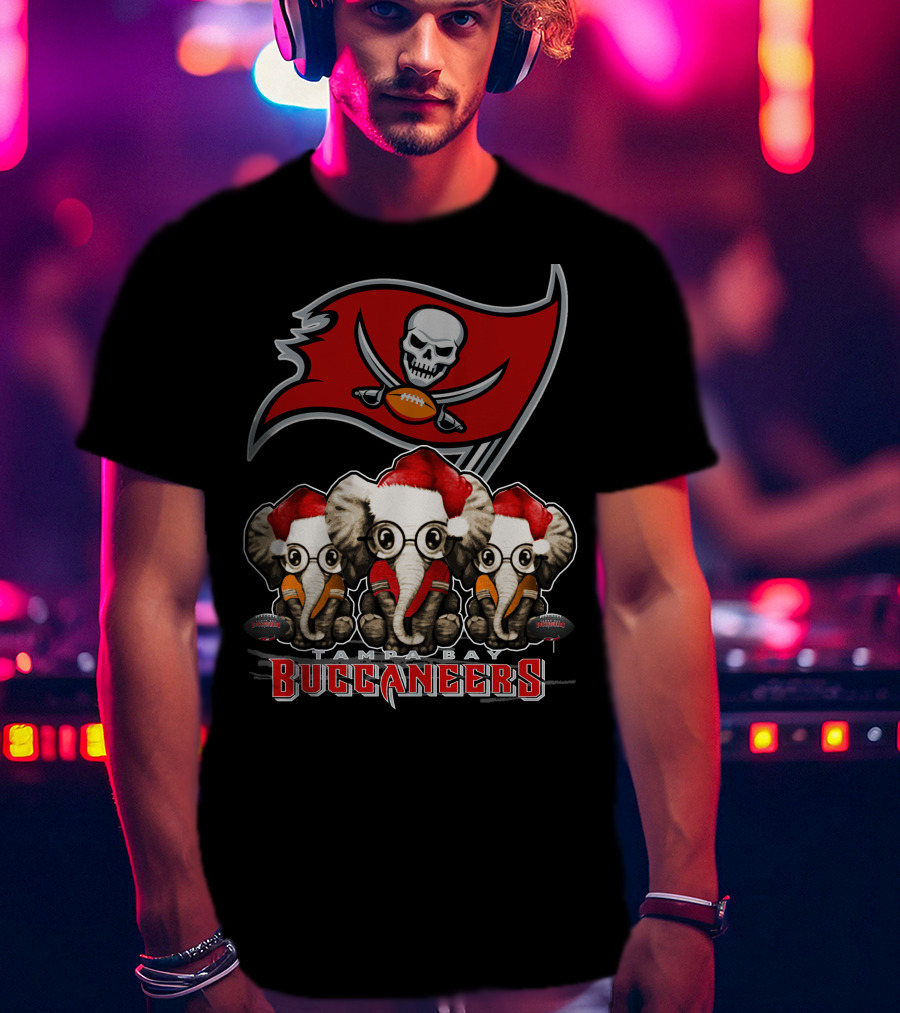 Tampa Bay Buccaneers Christmas Elephants Santa Hats NFL T-Shirt