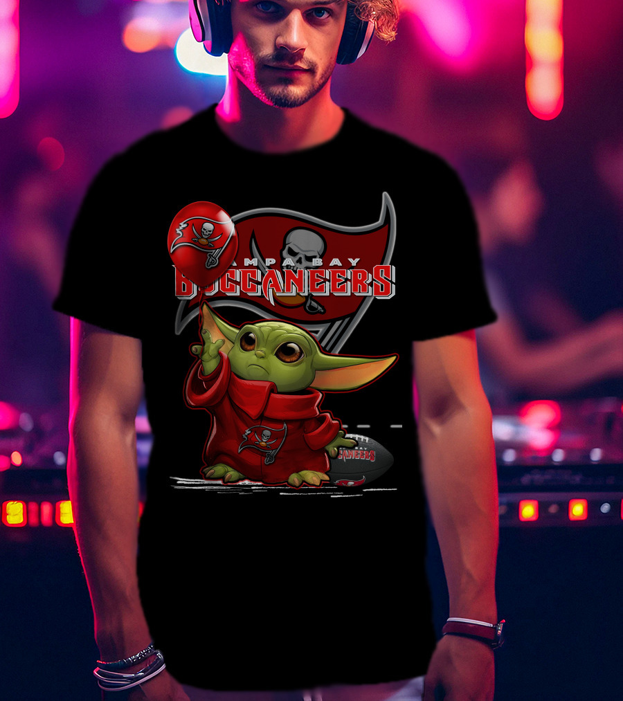Yoda Holding Buccaneers Balloon With Tampa Bay Buccaneers T-Shirt