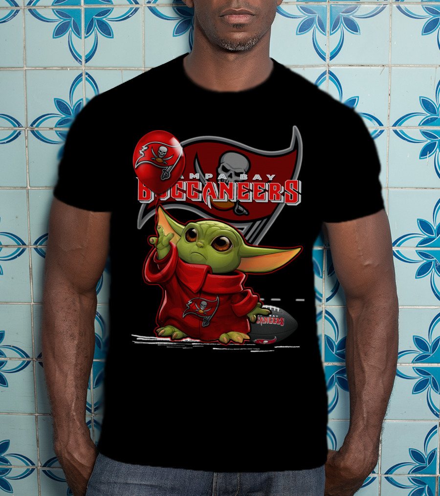 Yoda Holding Buccaneers Balloon With Tampa Bay Buccaneers T-Shirt