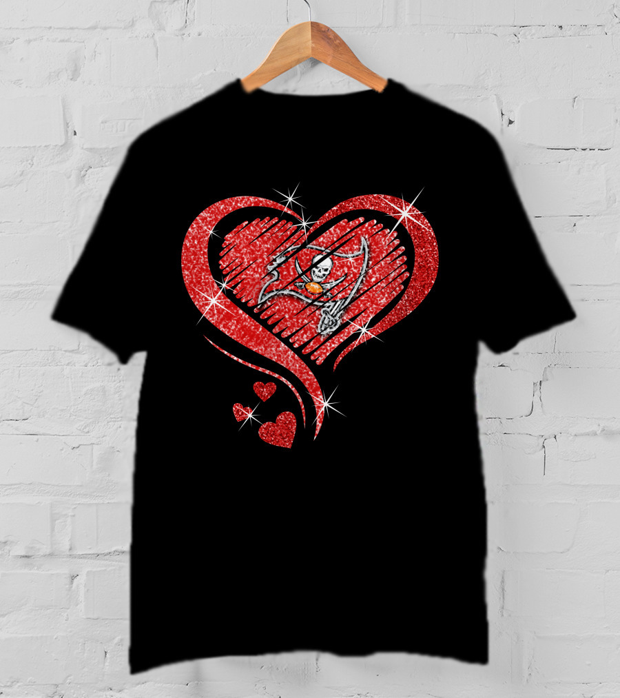 Heart Diamond Tampa Bay Buccaneers Glitter Logo Sparkle T-Shirt