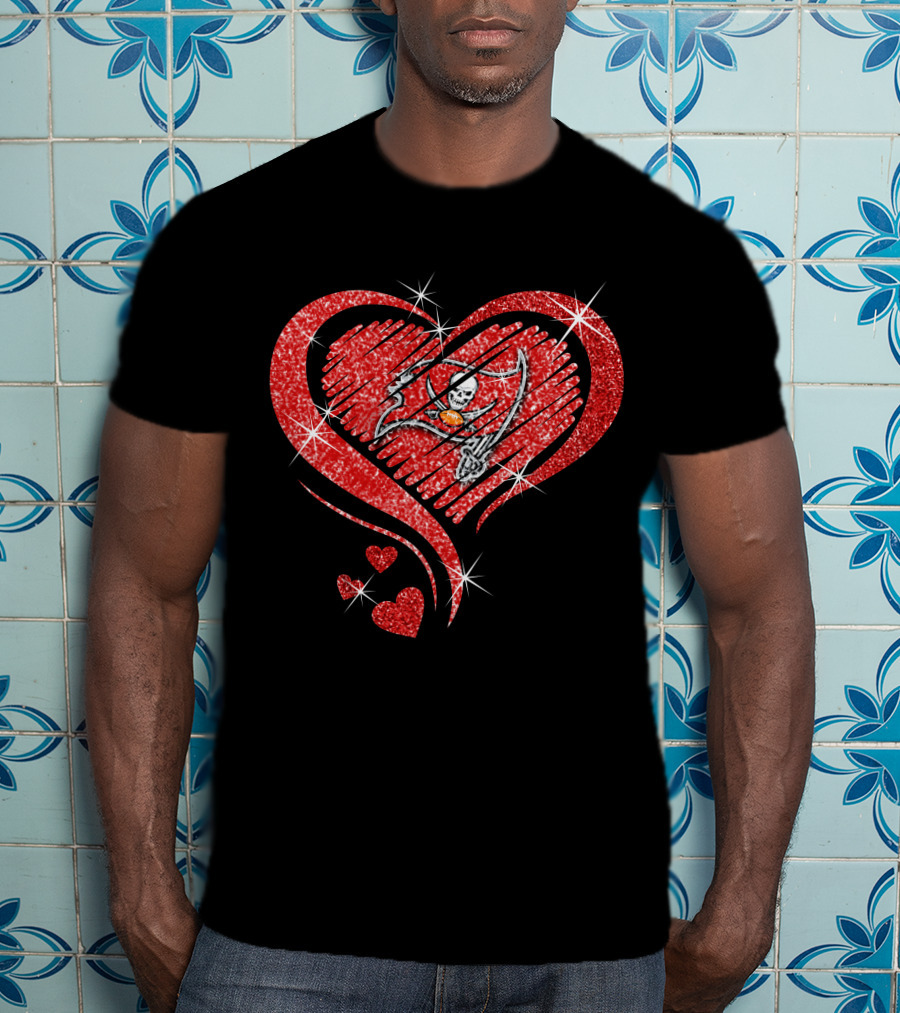 Heart Diamond Tampa Bay Buccaneers Glitter Logo Sparkle T-Shirt