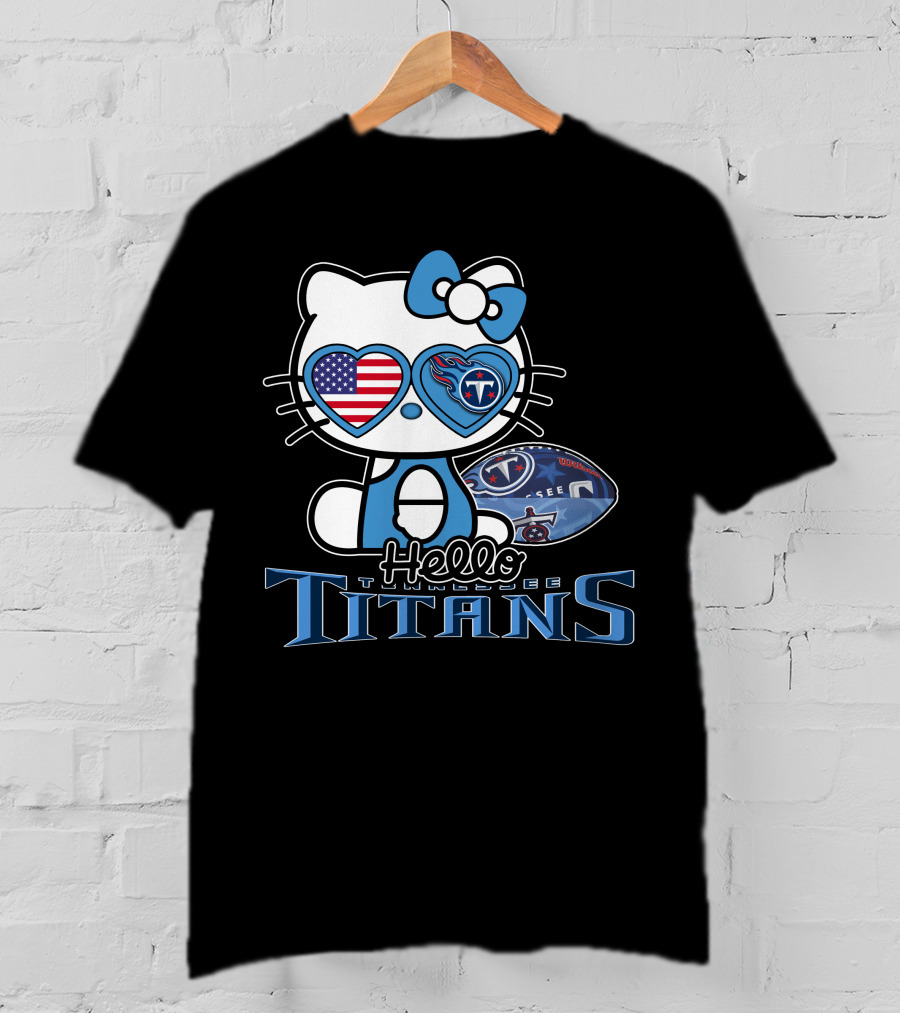 Hello Kitty Tennessee Titans Football American Flag T-Shirt