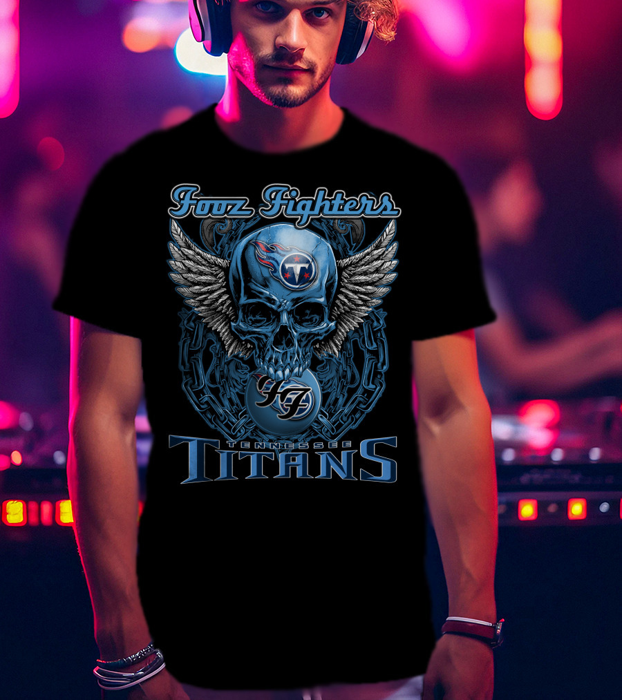 Foo Fighters Tennessee Titans Skull Winged T-Shirt