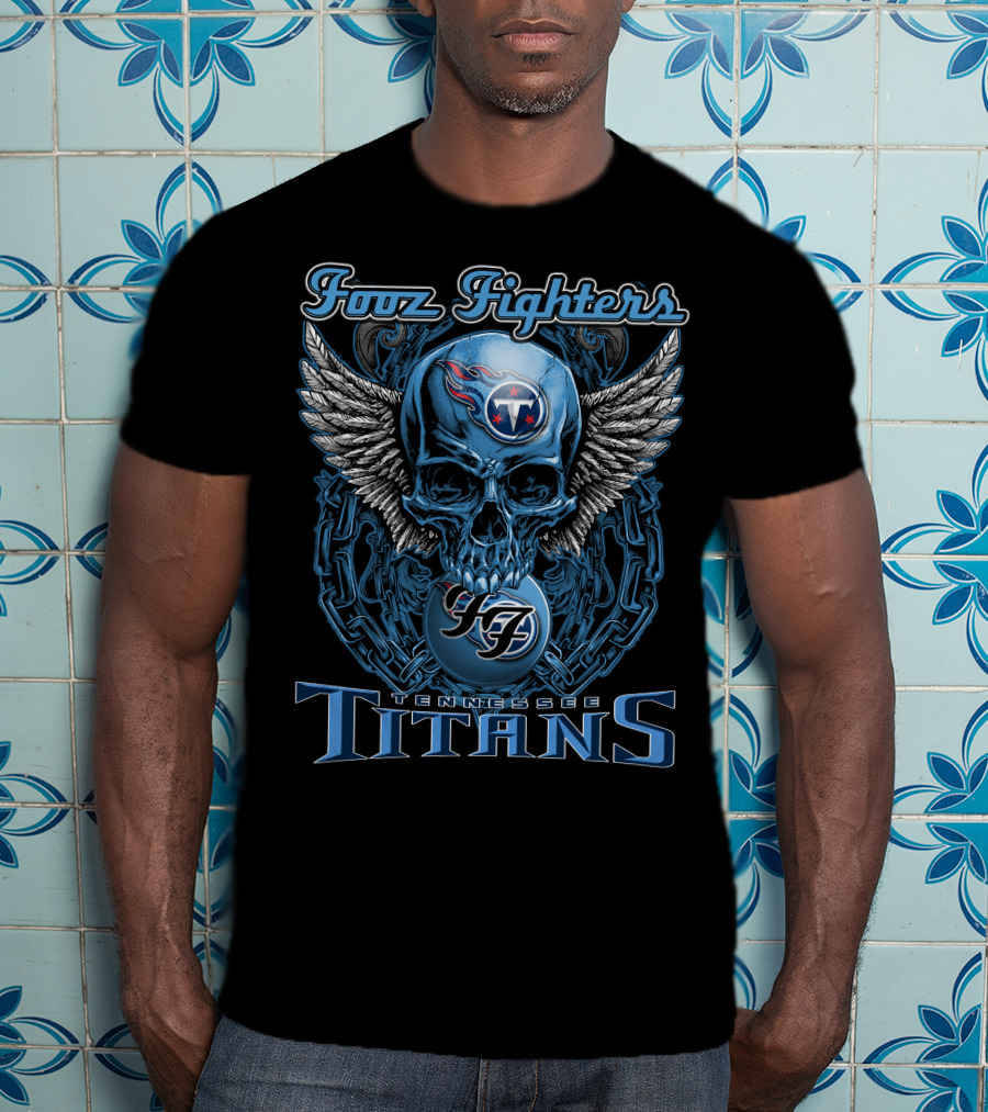 Foo Fighters Tennessee Titans Skull Winged T-Shirt