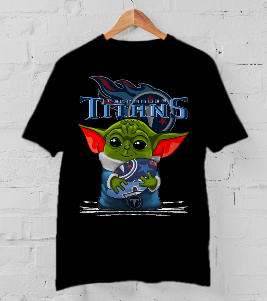 Yoda Holding Tennessee Titans Football Logo Emblem T-Shirt