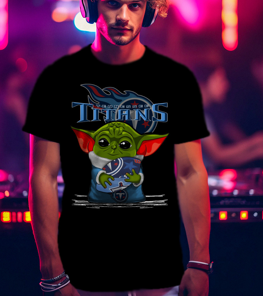Yoda Holding Tennessee Titans Football Logo Emblem T-Shirt
