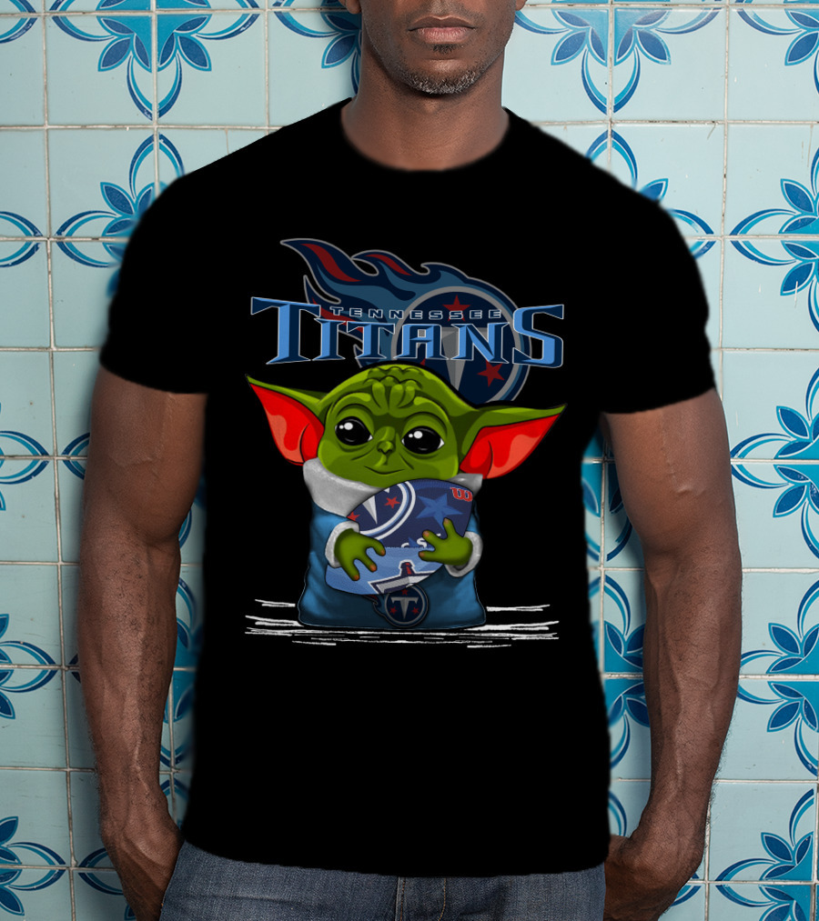 Yoda Holding Tennessee Titans Football Logo Emblem T-Shirt