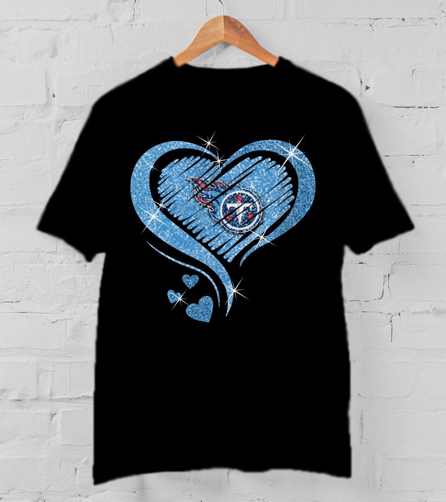 Tennessee Titans Heart Diamond Logo Sparkle T-Shirt