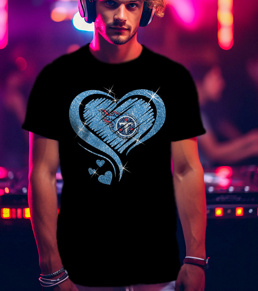 Tennessee Titans Heart Diamond Logo Sparkle T-Shirt