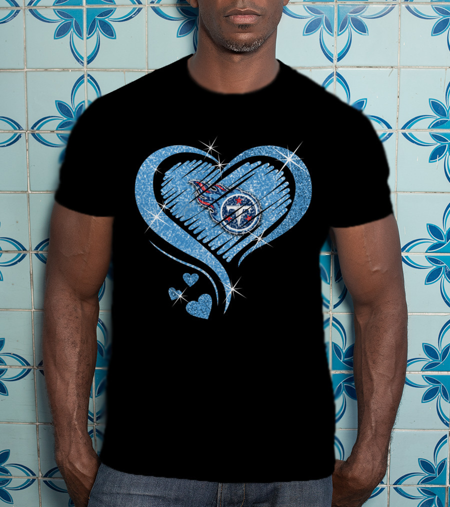 Tennessee Titans Heart Diamond Logo Sparkle T-Shirt