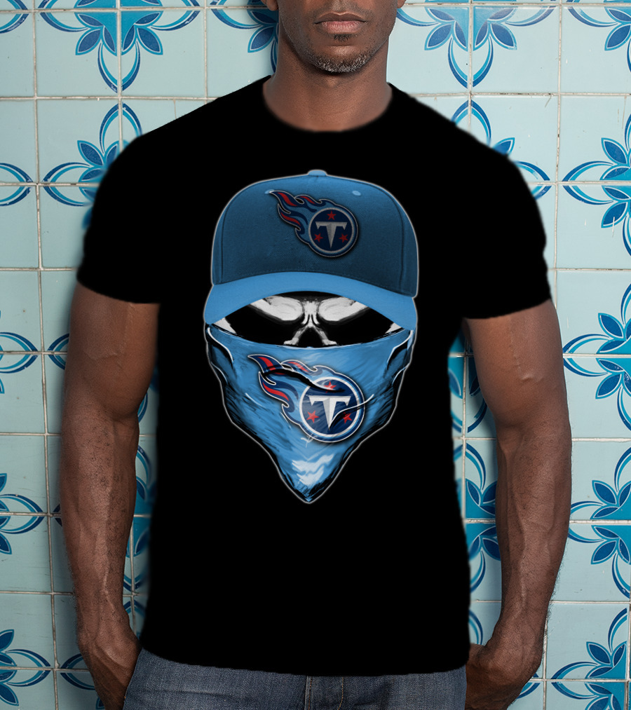 Skull V6 Tennessee Titans Logo Blue Hat And Bandana T-Shirt